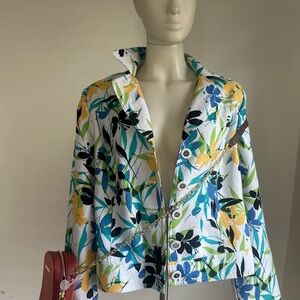 requirements Floral Button-Front Jacket in White, Teal & Yellow 12